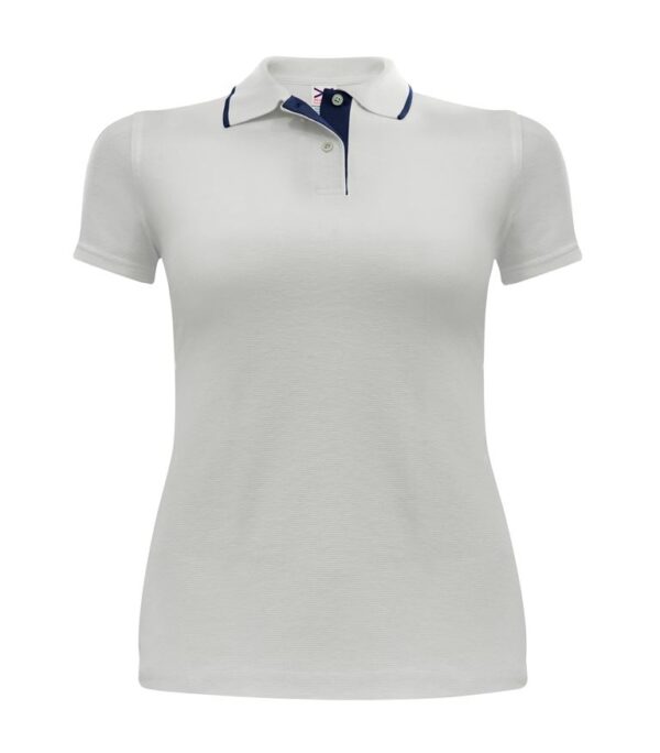 PLAYERA DAMA 770 BLANCA CUELLO AZUL